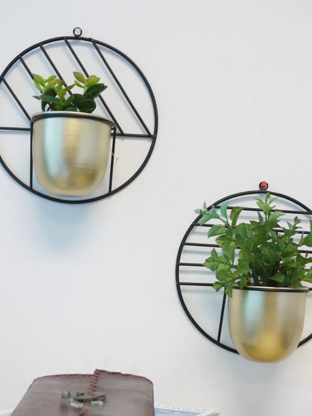 two modern gold and black small wall planters - Picture 2 of 5